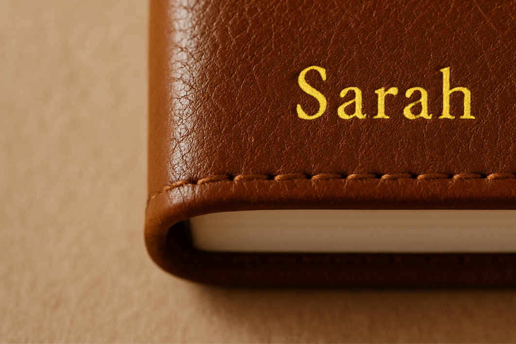 make sure the custom is small at the bottom of the journal , show only the part with the custom initial no need to show the whole book 